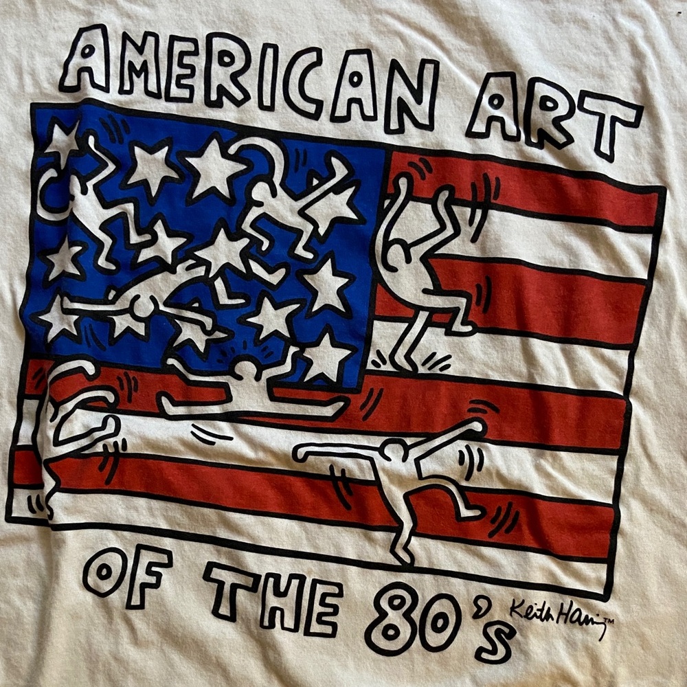 Vintage American Art Graphic Tee in White with Red and Blue - Picture 4 of 5
